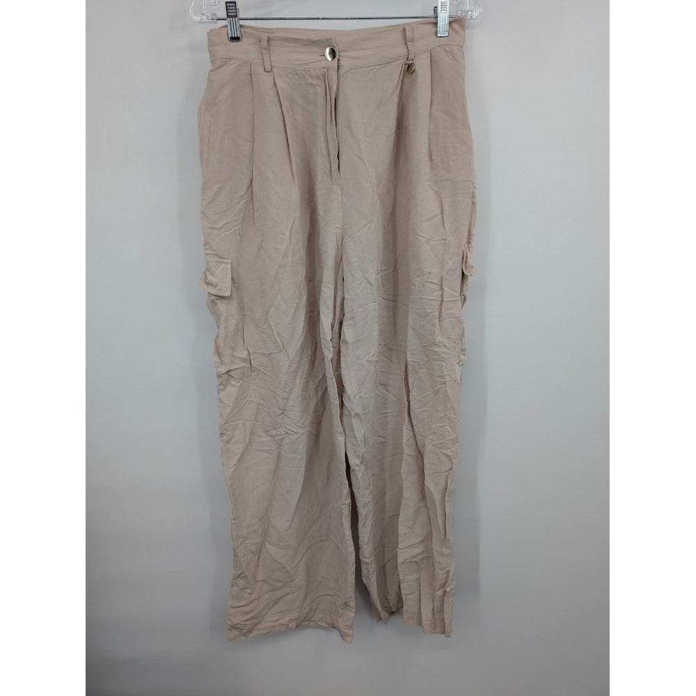Rebelqueen Liu Jo Beige Wide Leg Cargo Pants Pleated Front Trousers Women's sz M